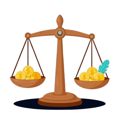 Scales with gold on each side.