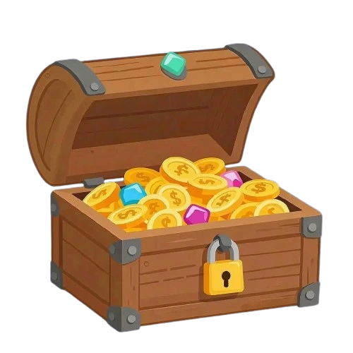 Open treasure chest with gold.